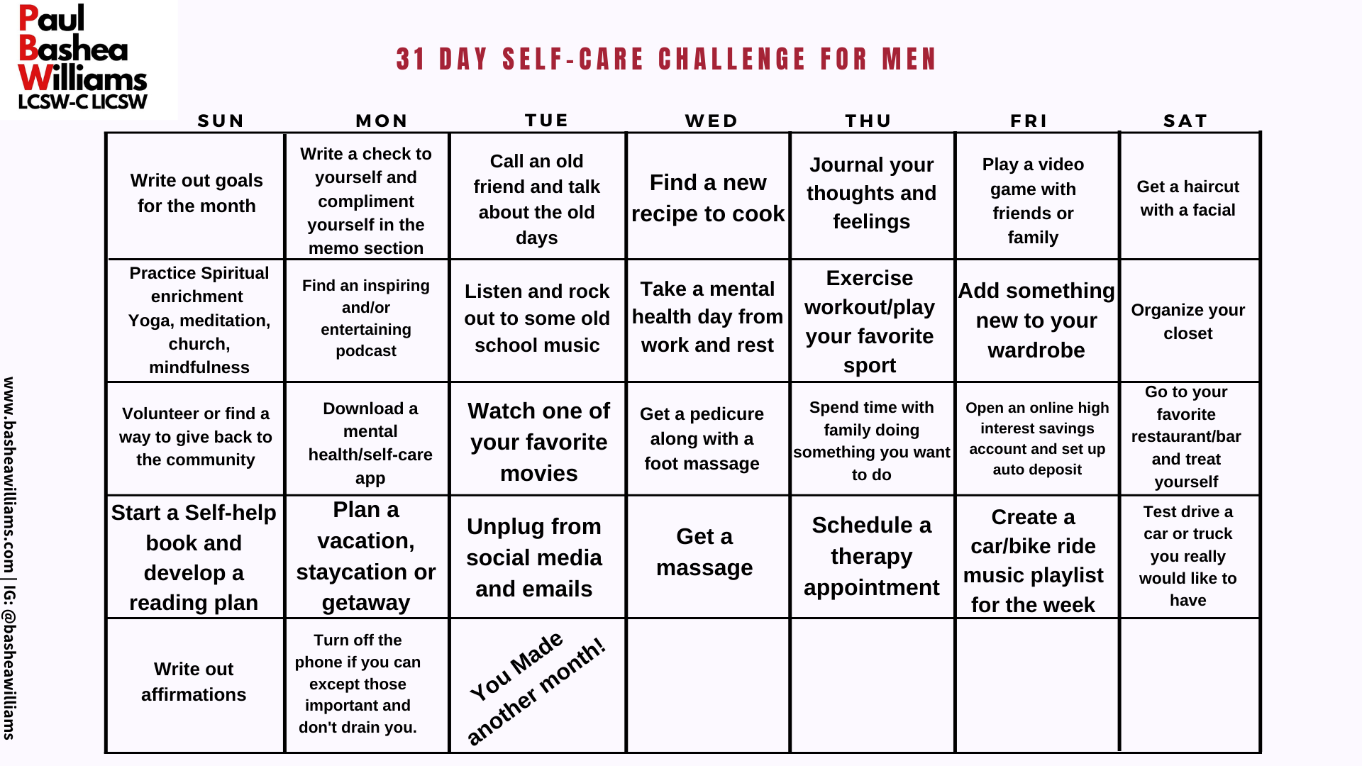 Read more about the article 31 DAY SELF-CARE CHALLENGE FOR MEN